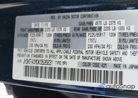 2019 Mazda Cx-5 Touring z USA, uszkodzony, nr VIN JM3KFACM0K0526831